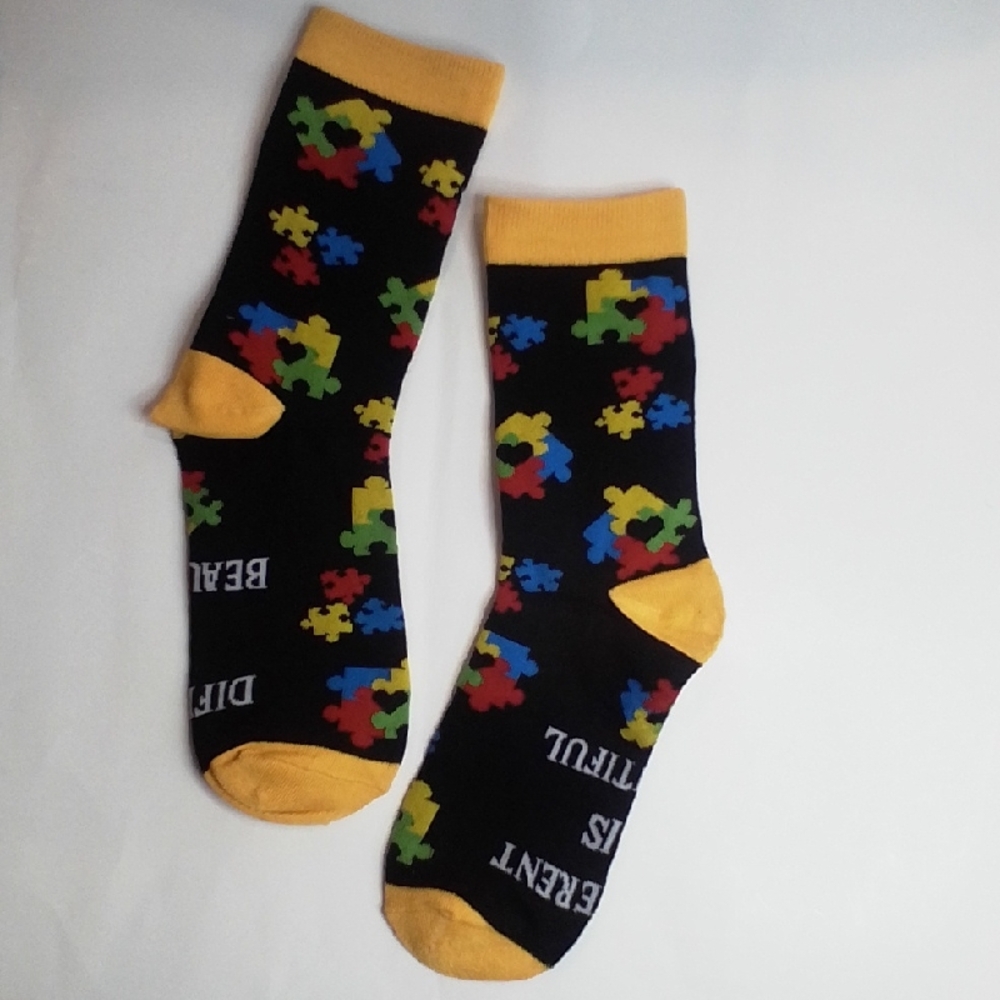 Autism 'Different Is Beautiful' Colorful Puzzle Pattern Socks - Picture 2 of 7